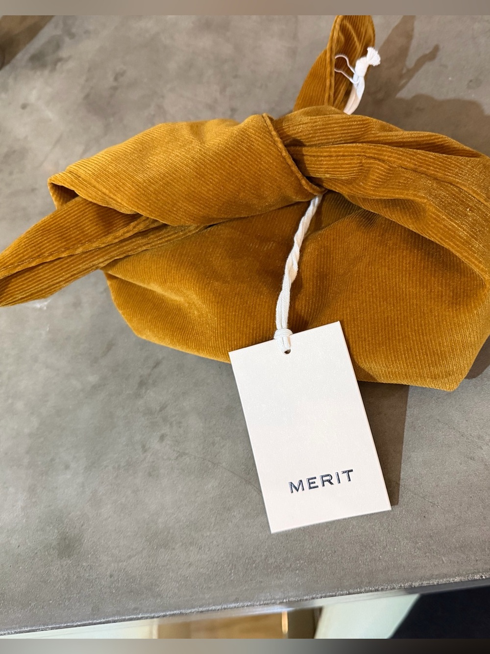 MERIT Signature Corduroy Knot Bag Caramel Tan Mini Clutch / Cosmetic Pouch - Picture 3 of 6